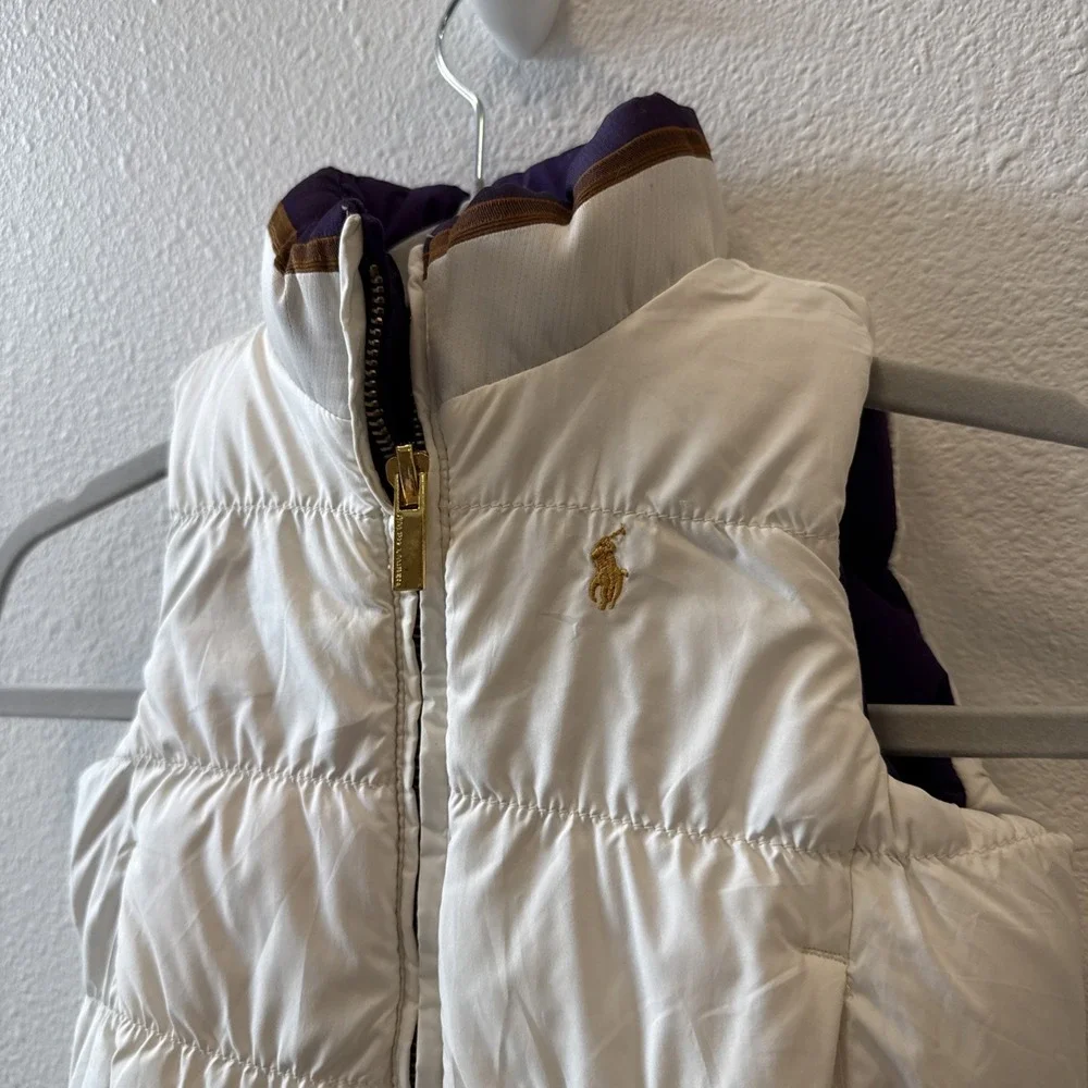 Ralph Lauren Toddler Girl Reversible Puffer Vest Sz 3T Purple Off White DuckDown